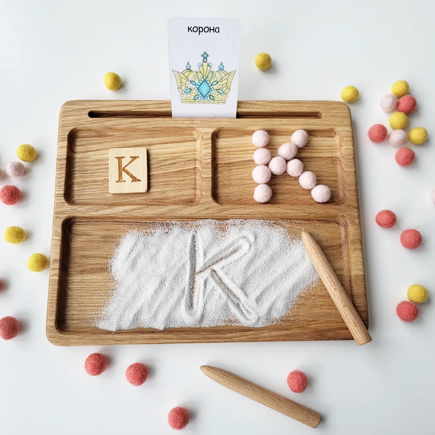 Sand tray with letters cards educational materials for writing