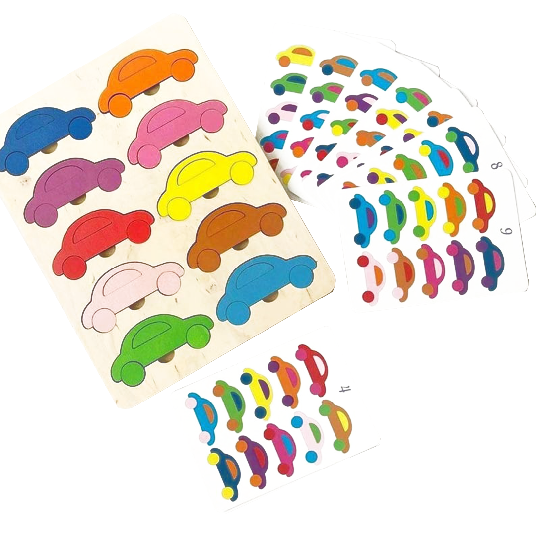 Wooden Puzzle Cars, Montessori Rainbow