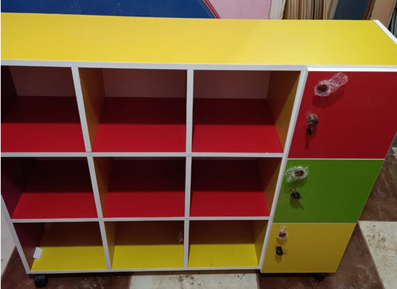 3 lockers with  doors