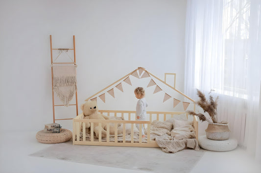 Kids Wooden Floor Bed with Rails