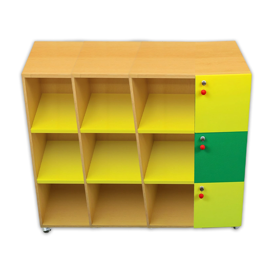 3 lockers with  doors