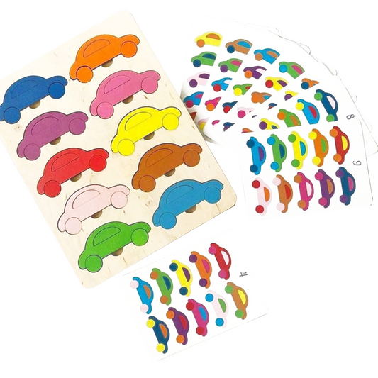 Wooden Montessori Cars Puzzle – Rainbow Edition